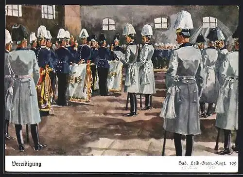 Künstler-AK Döbrich-Steglitz: Soldaten bei der Vereidigung, Bad. Leib-Gren.-Regt. 109