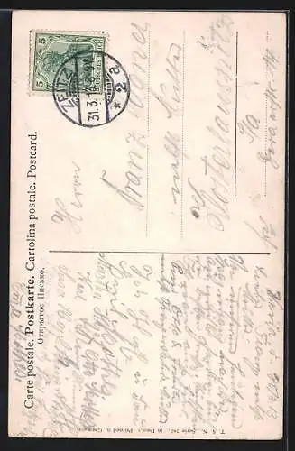 Künstler-AK Schlittschuhläufer auf der Eisbahn vor einer Neptunstatue