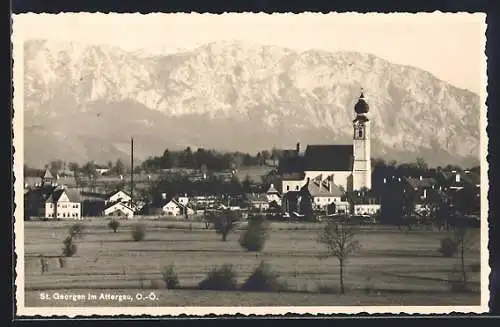 AK St. Georgen im Attergau, Teilansicht mit Kirche