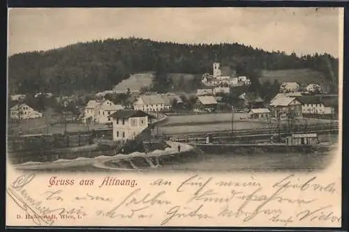 AK Attnang, Ortsansicht mit Kirche aus der Vogelschau