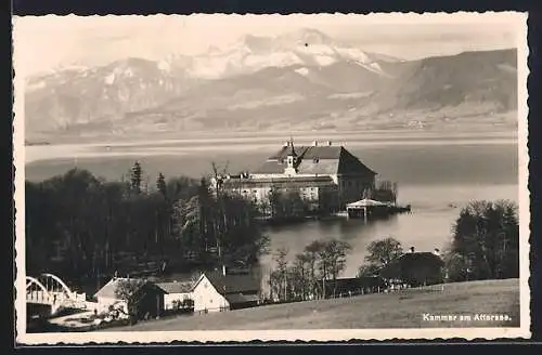 AK Kammer a. Attersse, Ortsansicht gegen See und Alpen