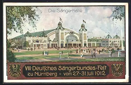 AK Nürnberg, VIII. Deutsches Sängerbundes-Fest 1912, Die Sängerhalle, Wappen