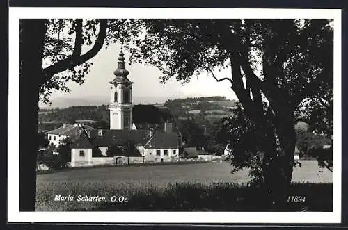 AK Scharten, Die Kirche Maria Scharten vom Waldrand aus