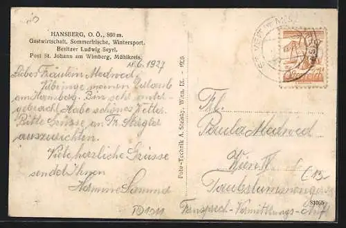AK St. Johann am Wimberg, Gasthof Hansberg, Bes. Ludwig Seyrl