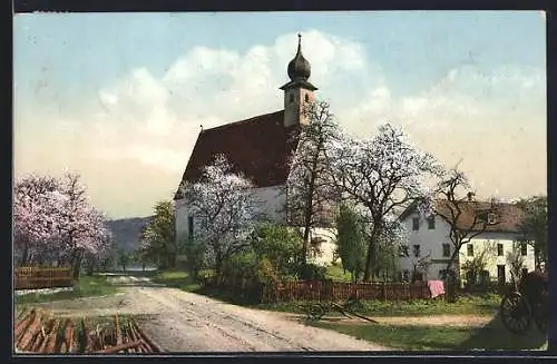 AK Seewalchen am Attersee, Buchberg, Ansicht der Kirche im Frühling