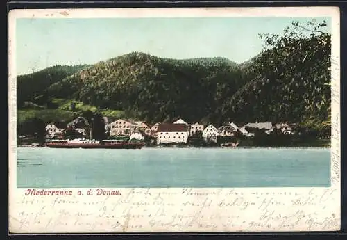 AK Niederranna a. d. Donau, Ortsansicht mit Dampfer