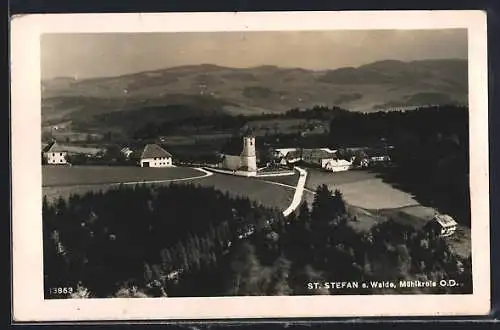 AK St. Stefan am Walde, Panorama mit Kirche