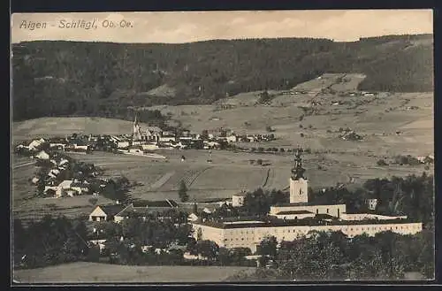 AK Aigen-Schlägl, Panorama der Ortschaft mit Kirche