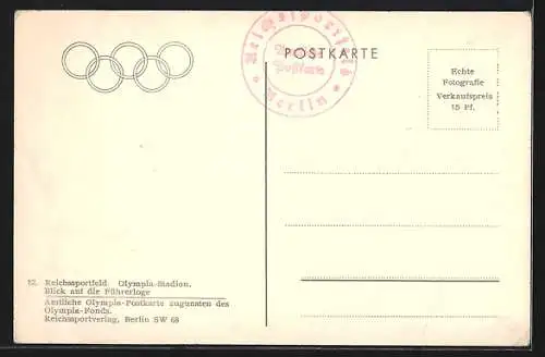 AK Berlin, Reichssportfeld, Olympiade 1936, Stadion, Blick zur Führerloge