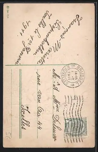 Präge-AK Segelschiff mit Veilchen geschmückt