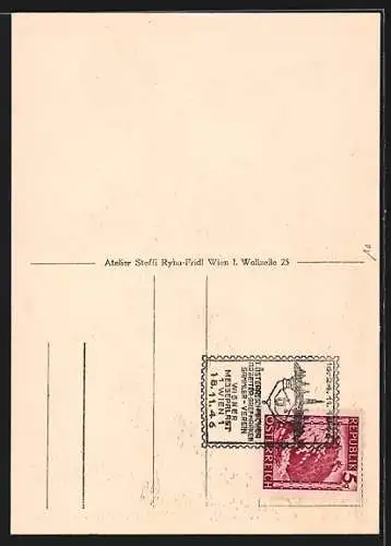 AK Wien, Messer Oktober 1946, Mädel mit Wappenschild