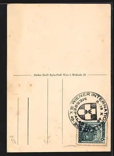 AK Wien, Messer Oktober 1946, Mädel mit Wappenschild