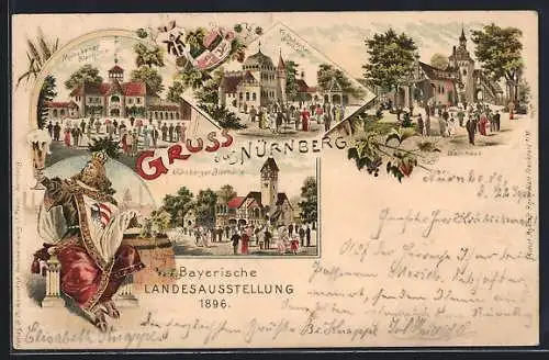 Lithographie Nürnberg, Bayer. Landes-Ausstellung 1896, Kulmbacher Bierhalle