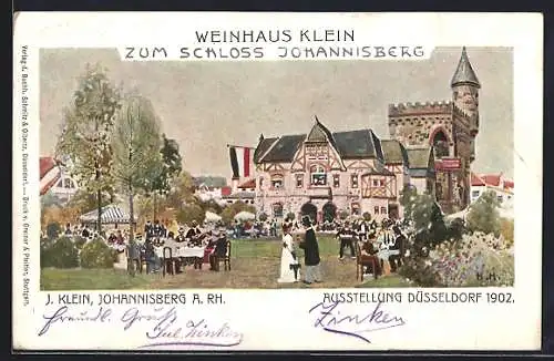 Lithographie Düsseldorf, Zum Schloss Johannisberg, Weinhaus Klein, Ausstellung 1902