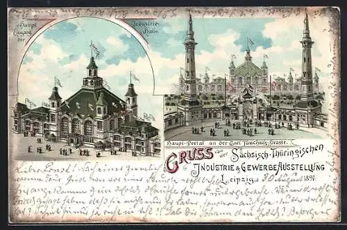 Lithographie Leipzig, Sächsisch Thüringische Industrie- & Gewerbe-Ausstellung 1897, Industriehalle