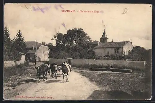 AK Seichamps, L`Entrée du Village avec troupeau de vaches sur le chemin