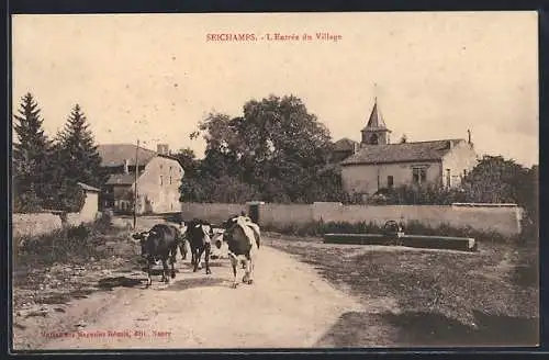 AK Seichamps, L`entrée du village avec troupeau de vaches