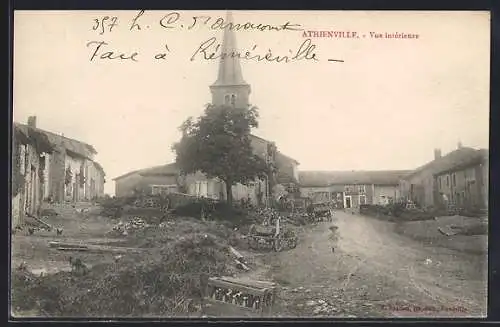 AK Athienville, Vue intérieure du village avec l`église et la place centrale