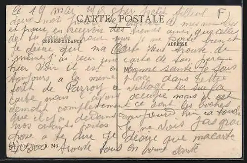 AK Parroy, Vue intérieure du village avec charrettes sur la route