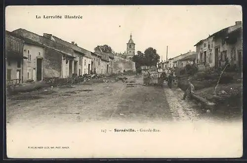 AK Sornéville, Grande Rue avec vue sur l`église et villageois