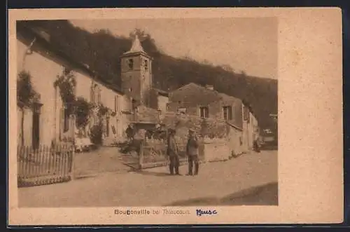 AK Bouillonville, Vue du village avec église et habitants au centre