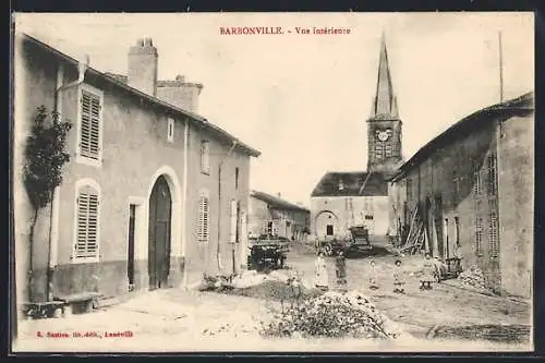 AK Barbonville, Vue intérieure du village avec église et rue animée