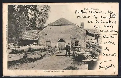 AK Badonviller, Scierie de St-Maurice avec ouvriers devant le bâtiment