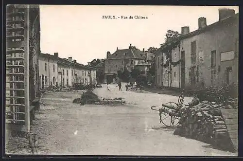 AK Faulx, Rue du Château avec charrette et bâtiments historiques