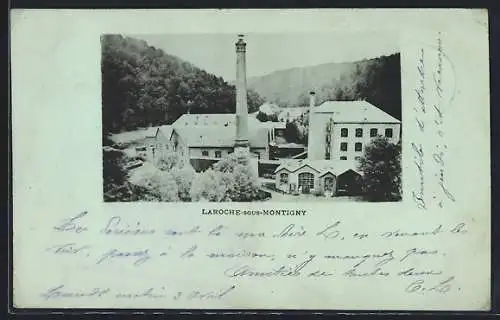 AK Laroche-sous-Montigny, Vue de l`usine et des collines environnantes