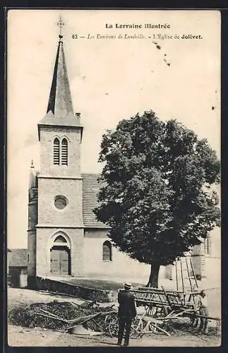 AK Jolivet, L`Église et un grand arbre devant l`entrée