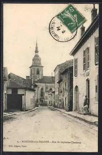 AK Rosières-aux-Salines, Rue du Capitaine-Clodette et l`église en arrière-plan