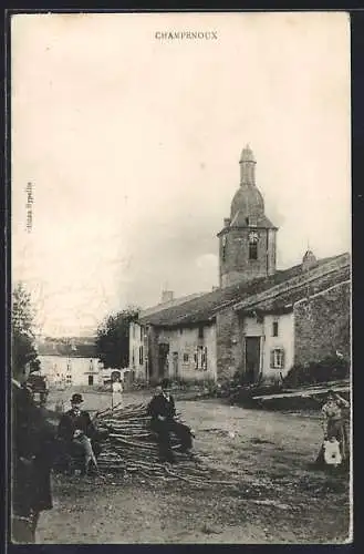 AK Champenoux, Scène de village avec habitants près de l`église