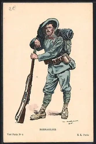 Künstler-AK Bersaglier, Infanterie, Italien, Uniform