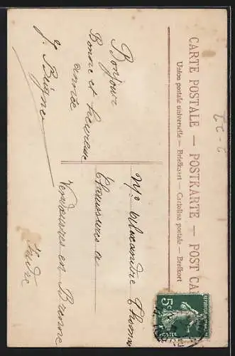 AK Junge Frau hält ein grosses Telegramm in der Hand, Bonne Année, Postgeschichte