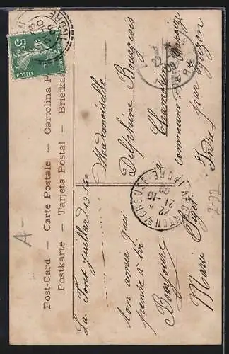 AK Junge Frau mit Gruss-Telegramm, Winterlandschaft mit Telegrammleitung