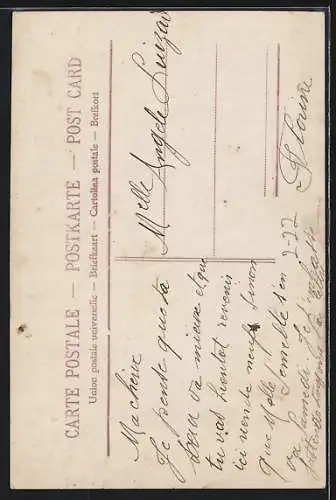 AK Junge Dame mit Riesen-Grusstelegramm