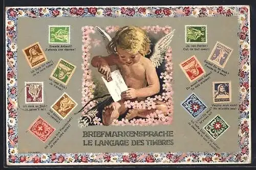 AK Briefmarkensprache, Le Langage des Timbres, Amor