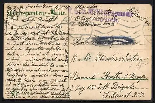 AK Briefmarkensprache für Verliebte, österreich. Wappenadler & Fahnen
