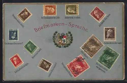 AK Erklärung der Briefmarkensprache, Bayrische Briefmarken