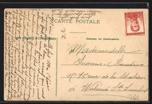 Präge-AK Le Langage des Timbres, Briefmarken mit Botschaften, Löwen-Wappen
