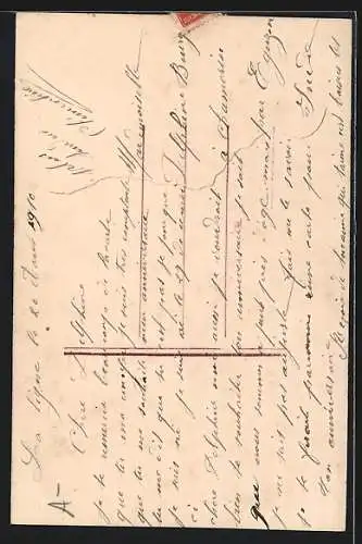 AK Langage du Timbre, Mädchen mit Briefmarke und Botschaft Tout à vous, Flusslandschaft
