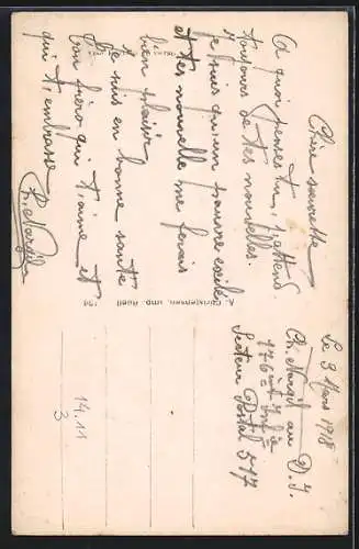 AK Französischer Chasseur in Uniform mit seiner Liebsten