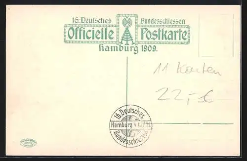 AK Hamburg, 16. Deutsches Bundesschiessen 1909, Heissluftballon und Restaurant Rotenburg