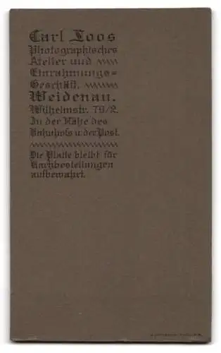 Fotografie Carl Loos, Weidenau, Wilhelmstr. 79 /2, Porträt einer jungen Frau