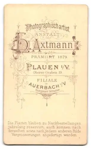 Fotografie H. Axtmann, Plauen, Oberer Graben 19, Porträt eines jungen Mannes