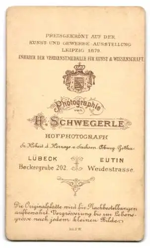 Fotografie H. Schwegerle, Lübeck, Beckergrube 202, Porträt einer Dame