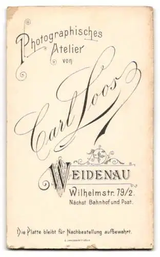 Fotografie Carl Loos, Weidenau, Wilhelmstr. 79 /2, Porträt einer jungen Frau