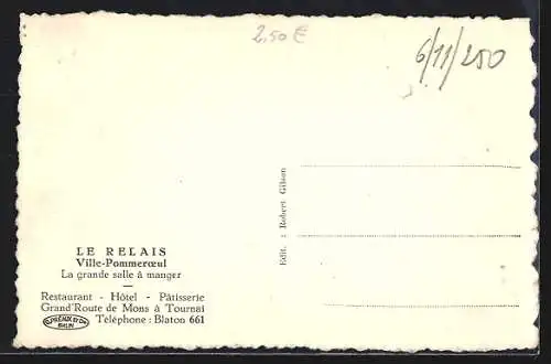 AK Mons, Ville-Pommeroeul, Restaurant-Hotel Le Relais, Grand`Route de Mons à Tournai, La grande salle à manger