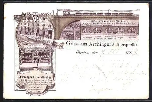 Lithographie Berlin-Mitte, Gasthaus Aschinger's Bierquelle, Stadtbahnbögen 88-95