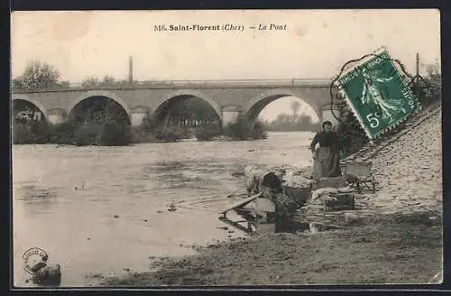 AK Saint-Florent, Le Pont sur la rivière avec une femme au bord de l`eau